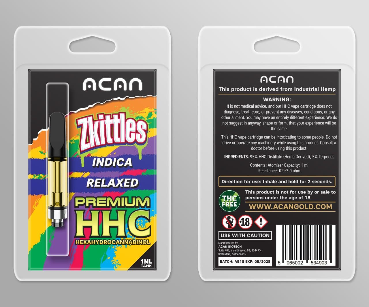 Acan Gold HHC Zkittles 1mL Vape Cartridges