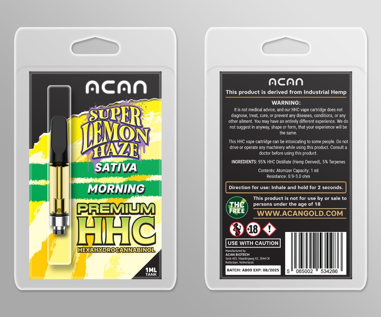 Acan Gold HHC Super Lemon Haze 1mL Vape Cartridges