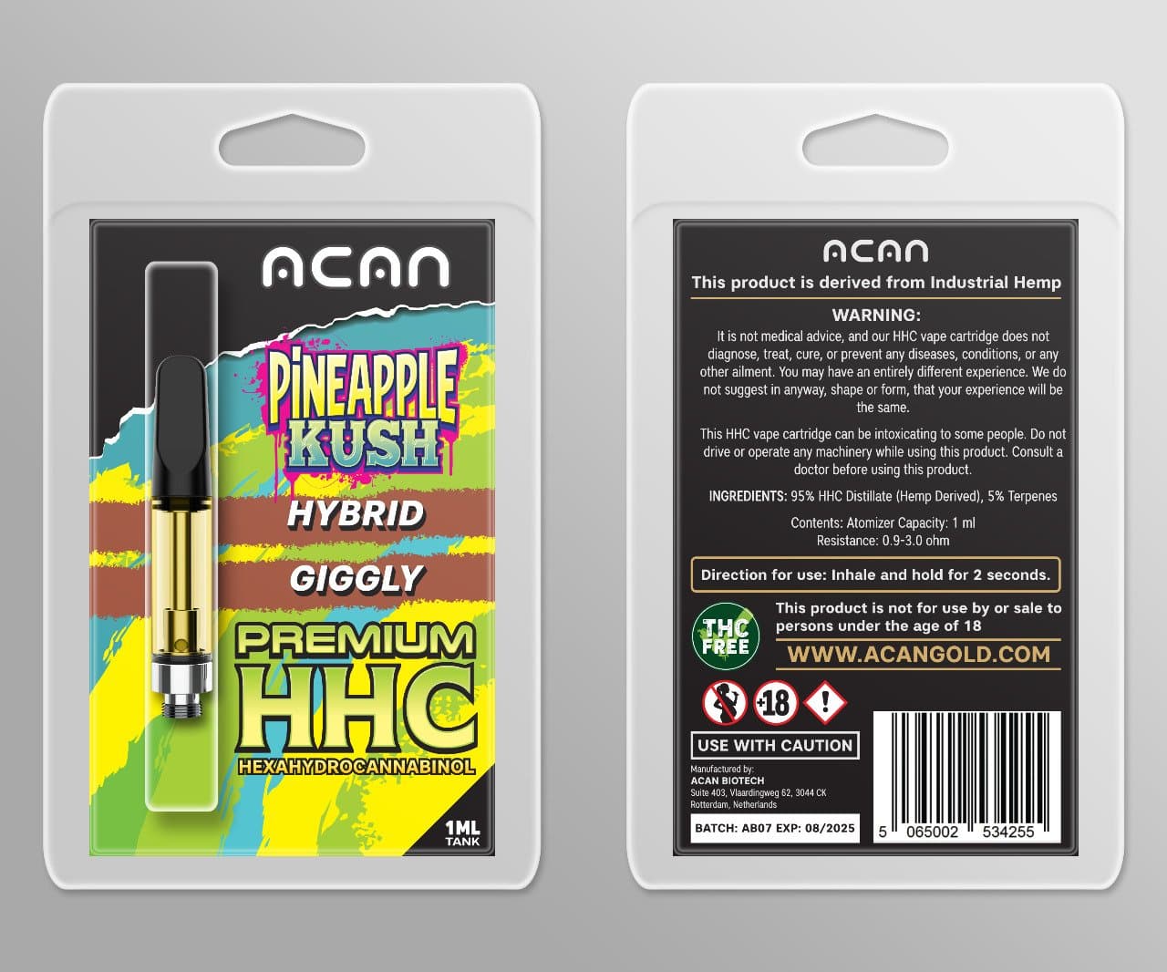 Acan Gold HHC Pineapple Kush 1mL Vape Cartridges
