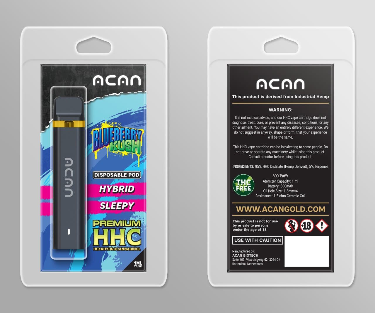 Acan Gold HHC Blueberry Kush 1 ml Disposable Vape