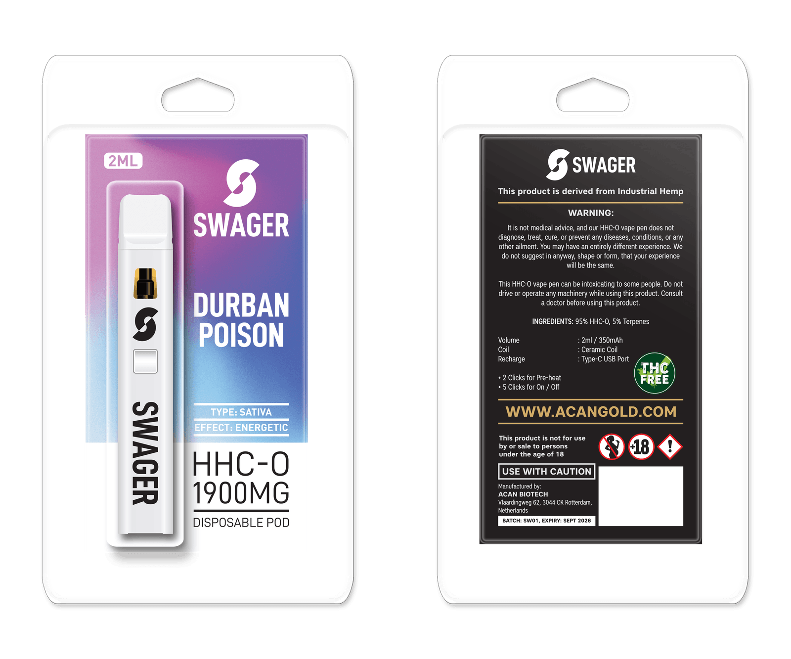 Swager HHC-O Durban Poison 1900mg 2 ml Vape