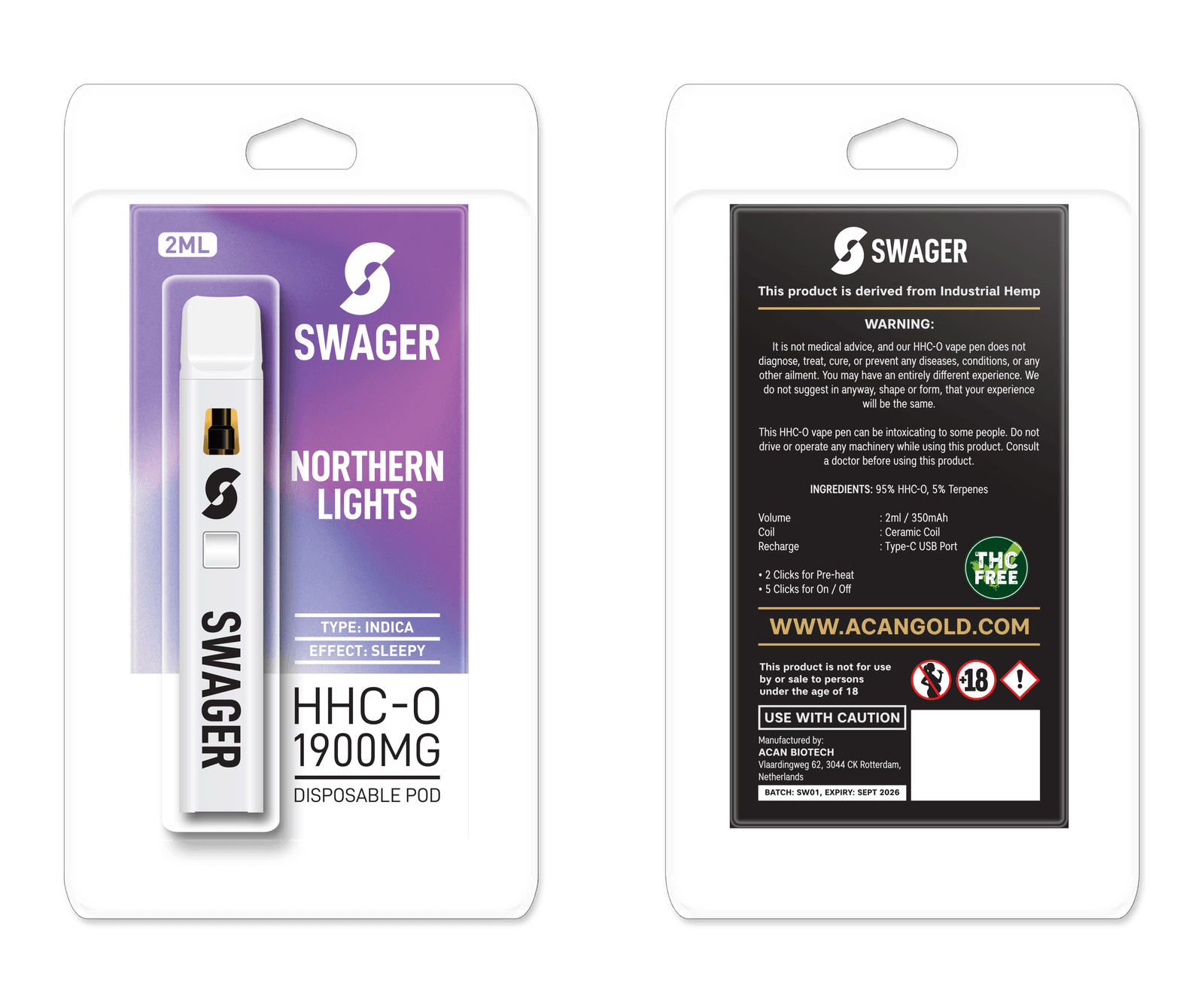 Swager HHC-O Northern Lights 1900mg 2 ml Vape