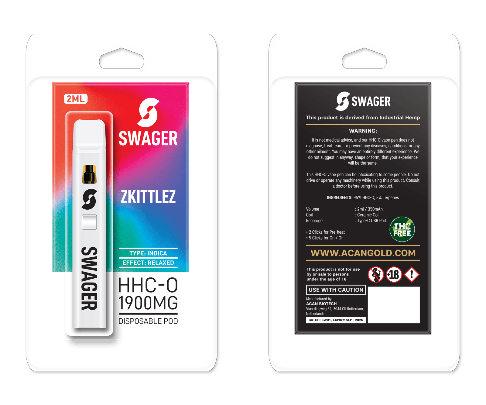 Swager HHC-O Zkittlez 1900mg 2 ml Vape